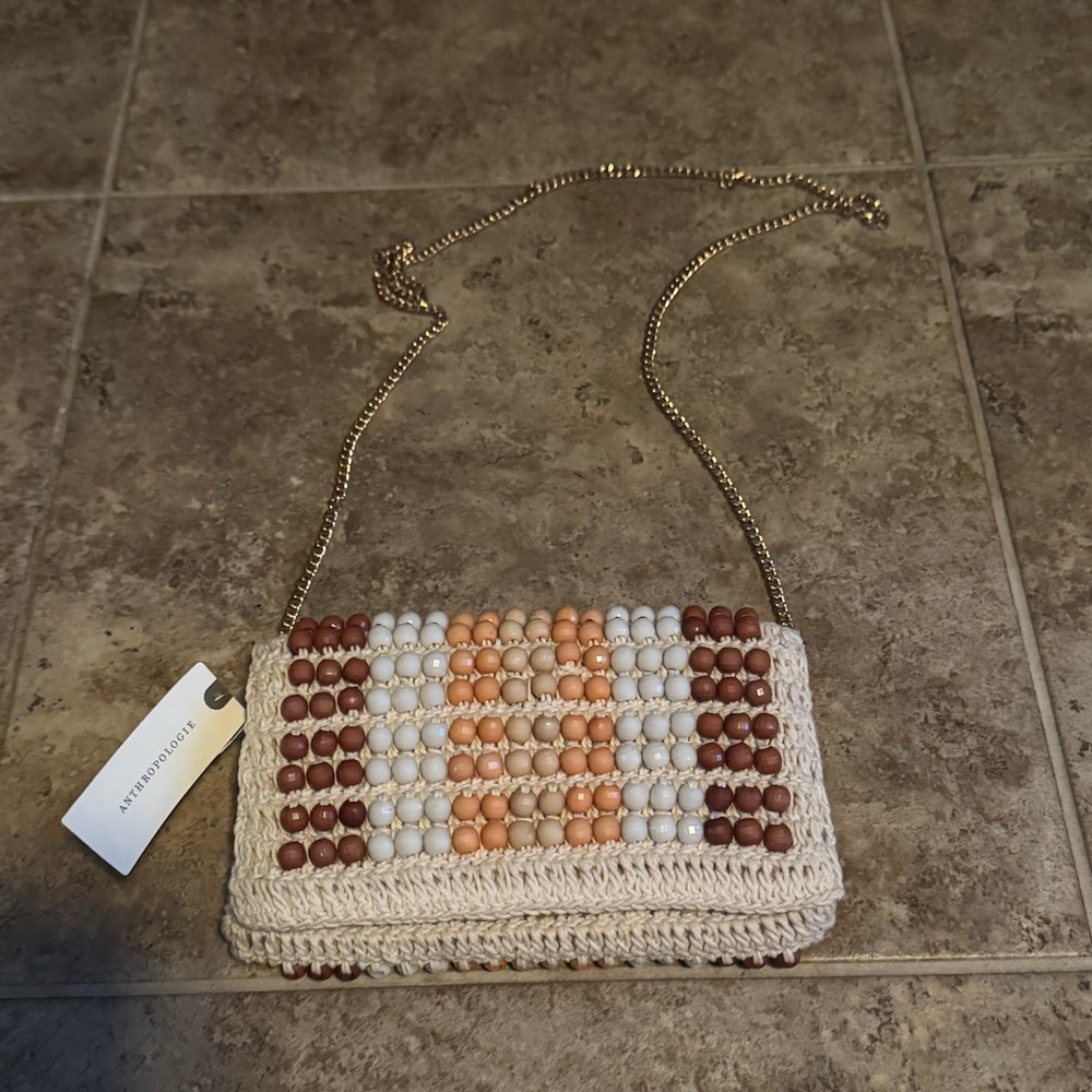 NWT Brand New Anthropologie Beaded Fold Over Convertible Crossbody Clutch